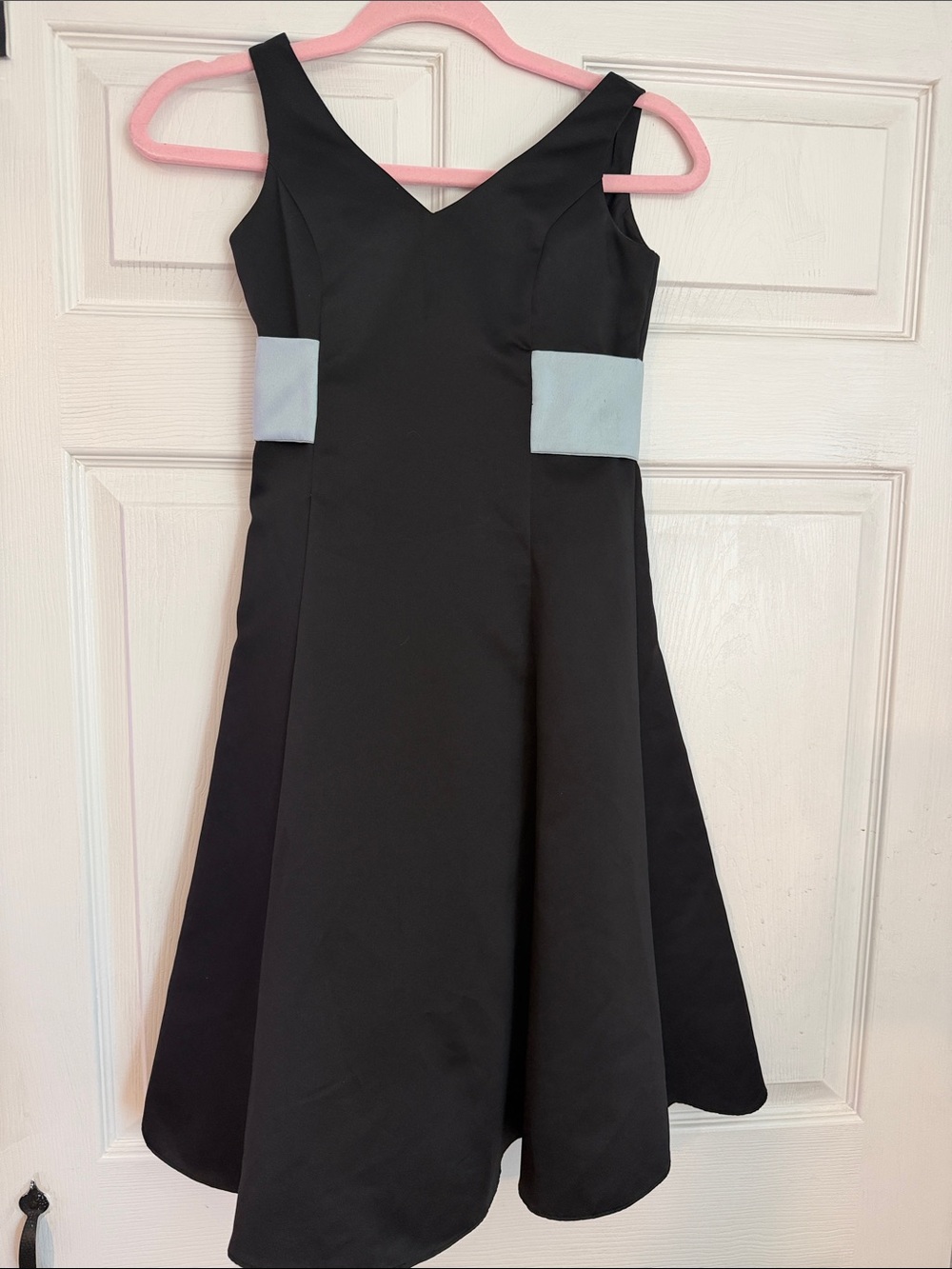 David's Bridal Black Dress with Light Blue Waist Panels
